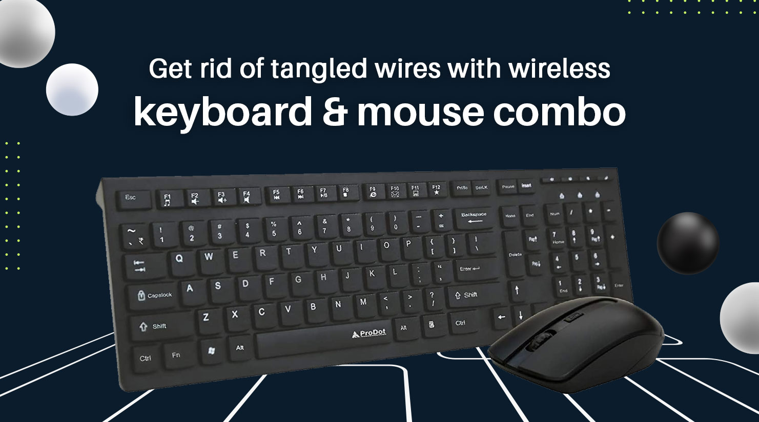 get rid of tangled wires with the prodot wireless keyboard and mouse combo